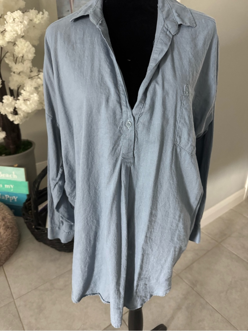 Light Blue Relaxed Button-Detail Tunic